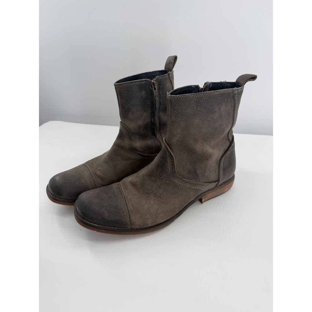 Bed Stu Leather Cap Toe Boots Mens Brown Distressed Side Zip Moto